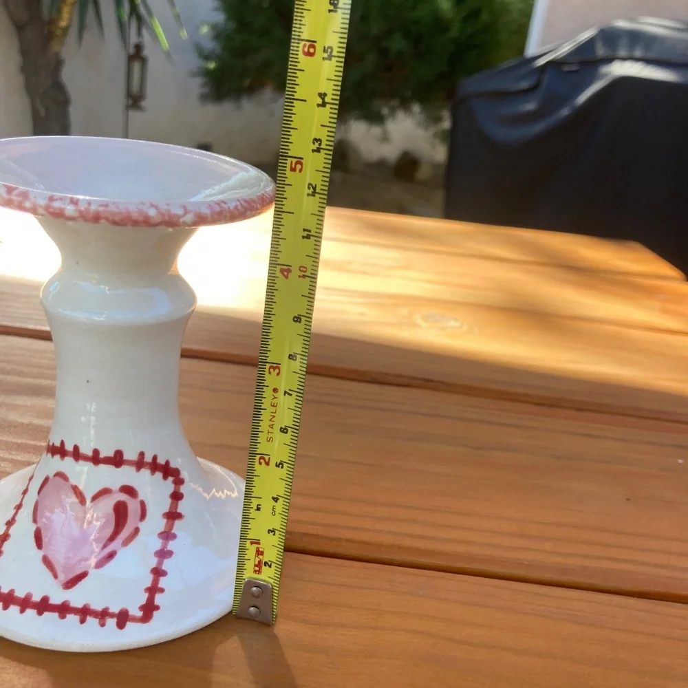 1996 Bath & Body Works Heart Taper Candle Holder, Red and White - Picture 6 of 6
